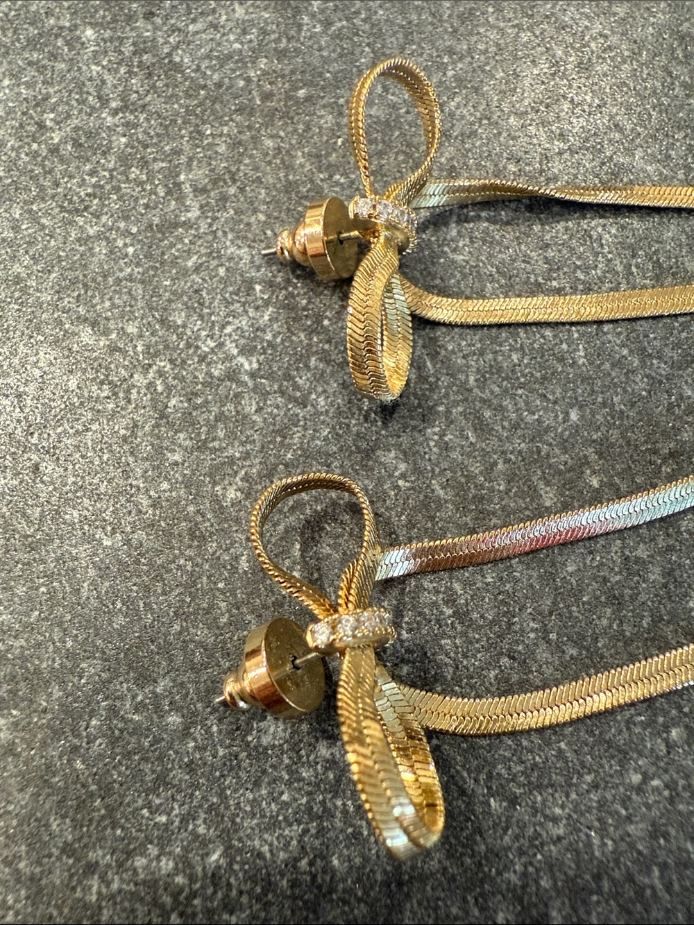Gold Bow Drop Earrings - Picture 3 of 10